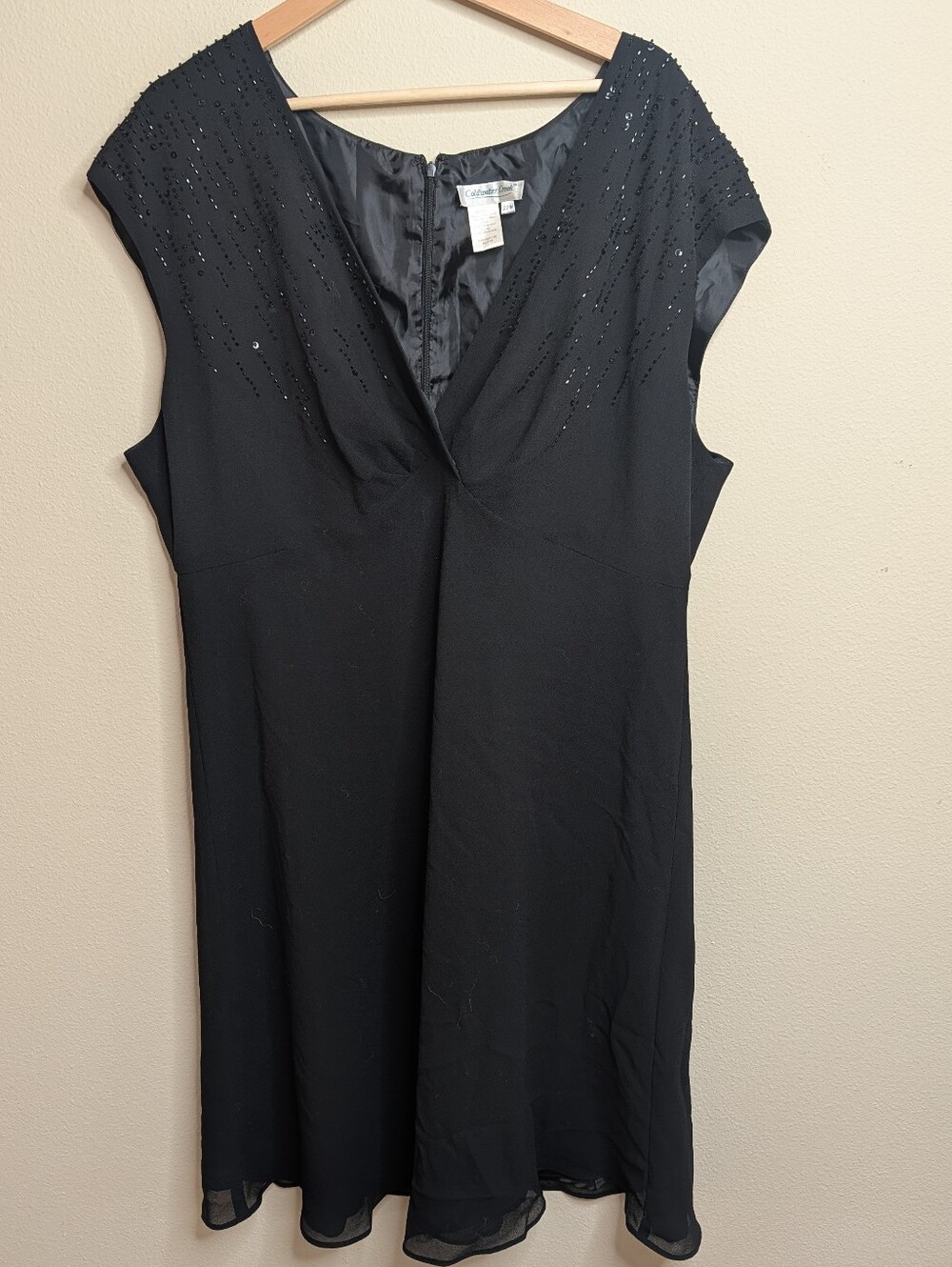 Coldwater Creek Black Sequin Embellished V-Neck Dress Plus Size 22W LBD‎